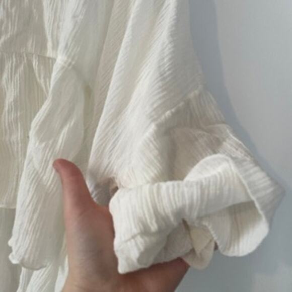 Chloe Ready to Wear White Plisse Ruffled Top Sz 42 XL 100% Cotton Blouse Gauzy - Picture 6 of 8